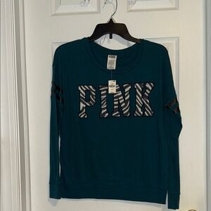 PINK Victoria's Secret Teal and Black Logo Sweatshirt